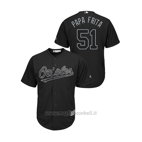 Maglia Baseball Uomo Baltim Ore Orioles Paul Fry 2019 Players Weekend Papa Frita Replica Nero
